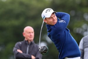 Danny Willet tees off during a charity event at Close House Golf Club