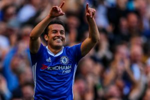 Pedro if Chelsea celebrates scoring at Stamford Bridge against Sunderland